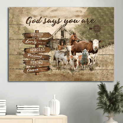 Jesus Landscape Canvas- Farm life, Animal, Peaceful Farmhouse canvas- Gift for Christian- God says you are