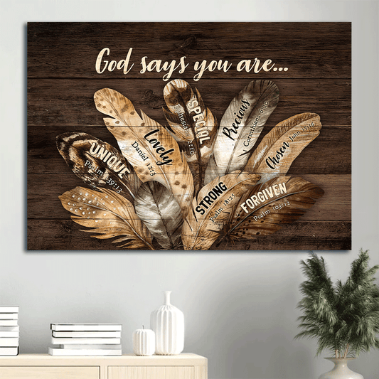 Jesus Landscape Canvas- Feather painting canvas- Gift for Christian- God says you are- Landscape Canvas Prints, Wall Art