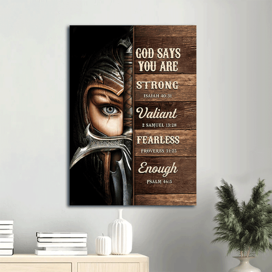 Jesus Portrait Canvas- Female warrior, Knight of God canvas- Gift for Christian- God says you are - Portrait Canvas Prints, Wall Art