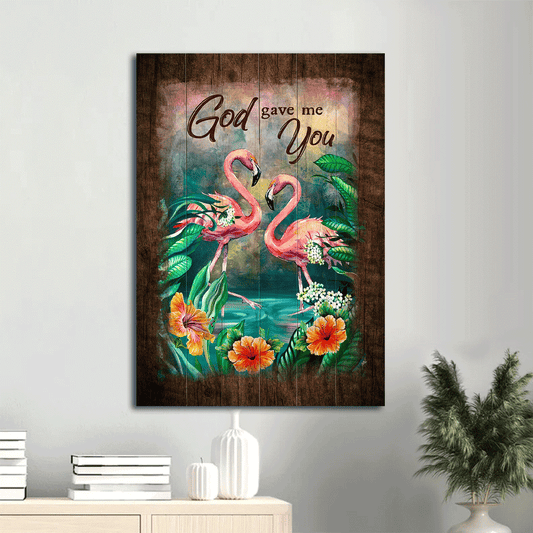 Jesus Portrait Canvas- Flamingo, Hibiscus canvas- Gift for Christian- God gave me you- Portrait Canvas Prints, Wall Art