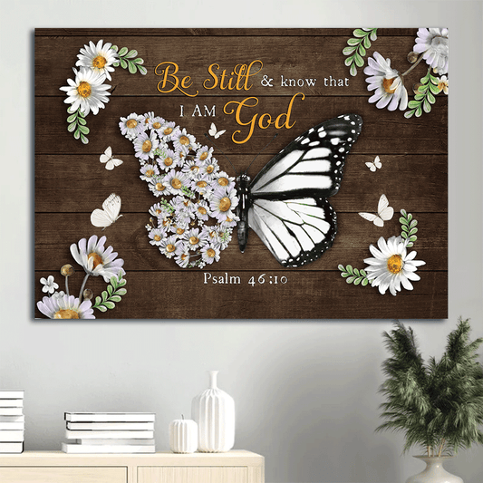 Jesus Landscape Canvas- Flower butterfly, Daisy frame, Butterfly canvas- Gift for Christian- Be still and know that I am God- Landscape Canvas Prints, Wall Art