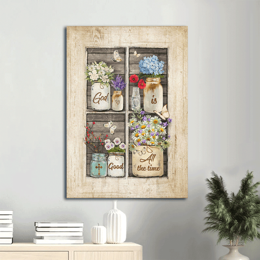 Jesus Portrait Canvas- Flower drawing, Vintage window, Pretty butterfly canvas- Gift for Christian- God is good all the time - Portrait Canvas Prints, Wall Art