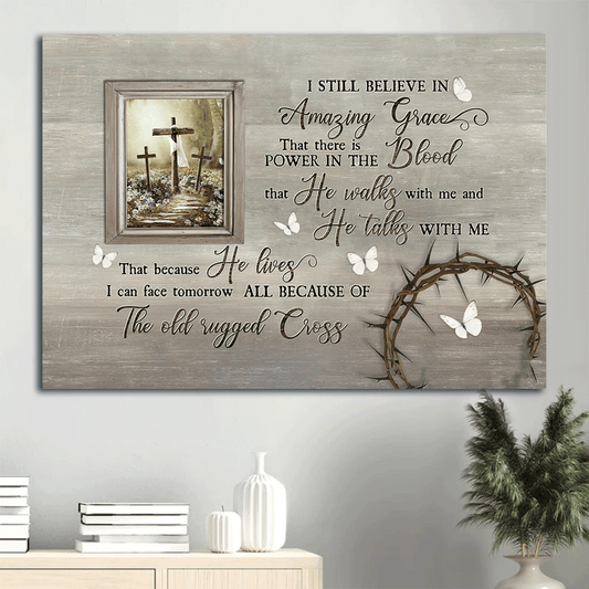 Jesus Landscape Canvas- Flower field, Picture frame, The old rugged cross canvas- Gift for Christian- I still believe in Amazing Grace- Landscape Canvas Prints, Wall Art