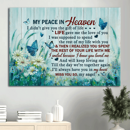 Memorial Landscape Canvas- Daisy field painting, Blue butterfly canvas- Gift for Christian- I smiled because I know you loved me