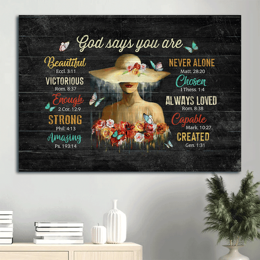 Jesus Landscape Canvas- Flower girl, Butterfly canvas- Gift for Christian- God says you are- Landscape Canvas Prints, Wall Art