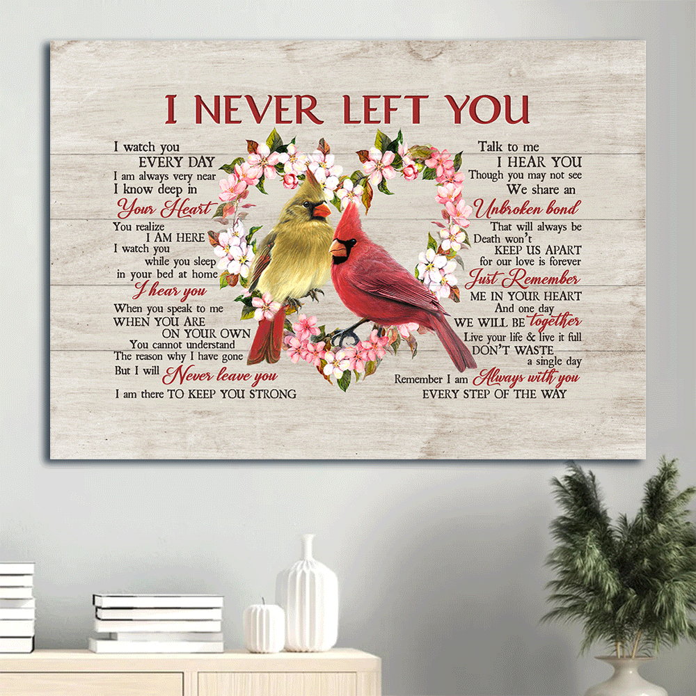 Memorial Landscape Canvas- Flower heart, Watercolor cardinal canvas- Gift for members family- I never left you - Heaven Landscape Canvas Prints, Wall Art