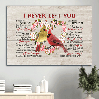 Memorial Landscape Canvas- Flower heart, Watercolor cardinal canvas- Gift for members family- I never left you - Heaven Landscape Canvas Prints, Wall Art