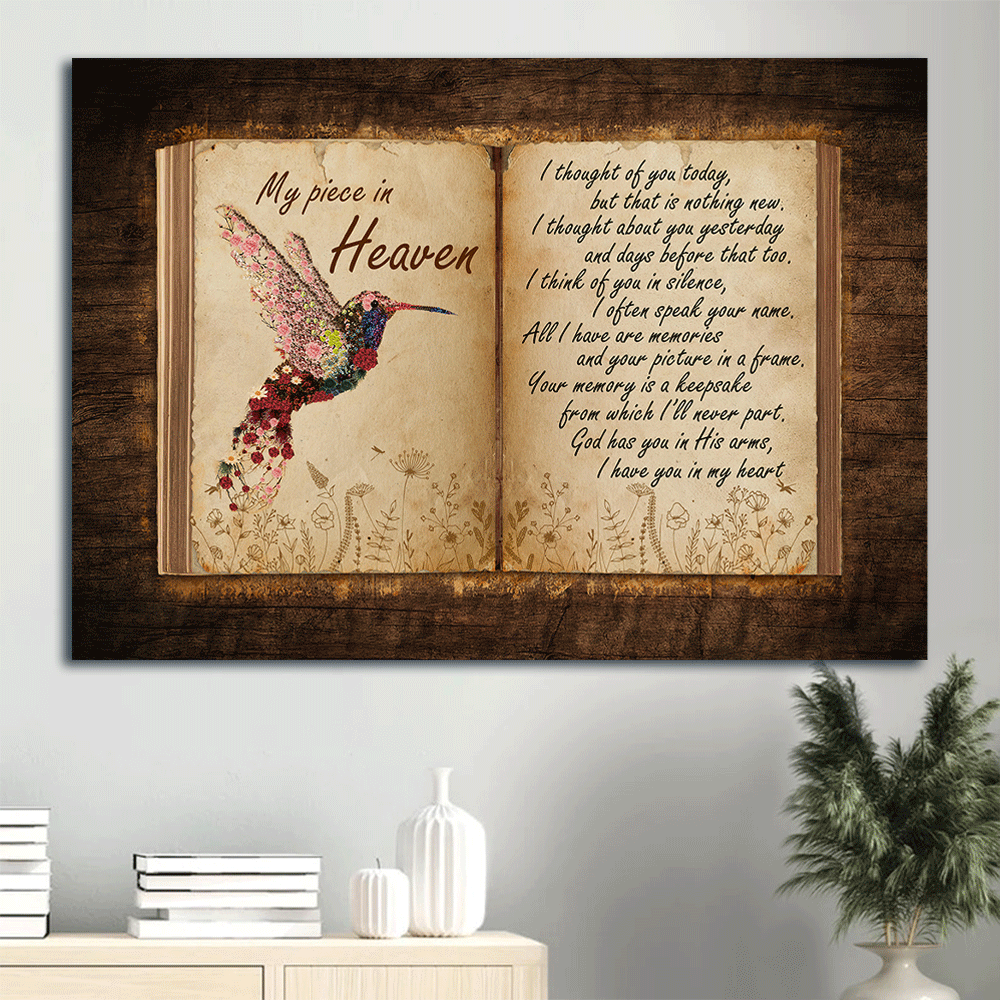 Memorial Landscape Canvas- Flower hummingbird, Antique book, Old letter canvas- Gift for members family- My piece in heaven - Heaven Landscape Canvas Prints, Wall Art