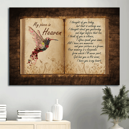 Memorial Landscape Canvas- Flower hummingbird, Antique book, Old letter canvas- Gift for members family- My piece in heaven - Heaven Landscape Canvas Prints, Wall Art
