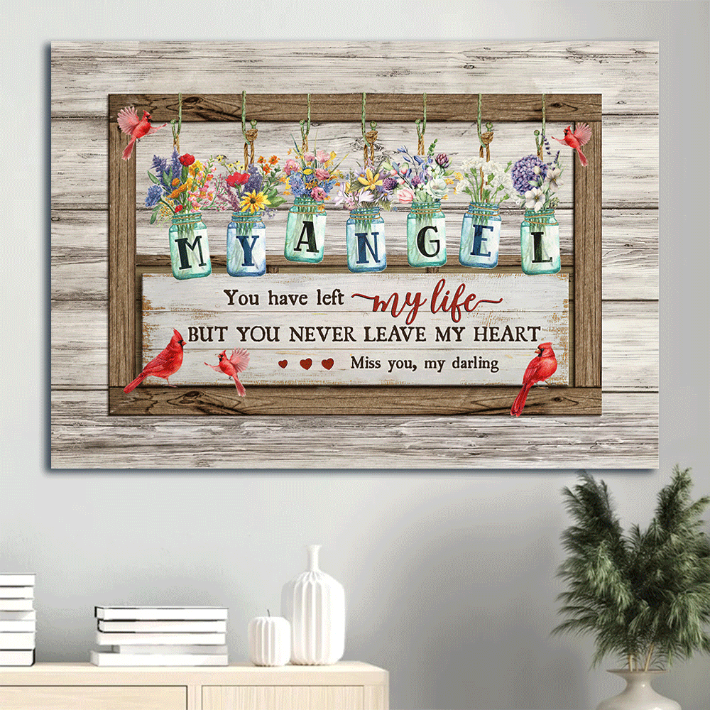 Memorial Landscape Canvas-  Flower jars, Vintage painting, Cardinals canvas- Gift for members family- You never leave my heart - Heaven Landscape Canvas Prints, Wall Art