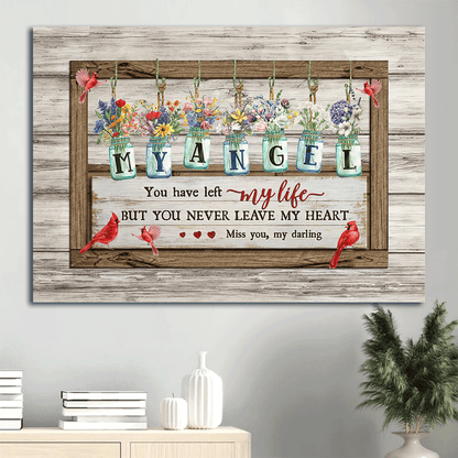 Memorial Landscape Canvas-  Flower jars, Vintage painting, Cardinals canvas- Gift for members family- You never leave my heart - Heaven Landscape Canvas Prints, Wall Art
