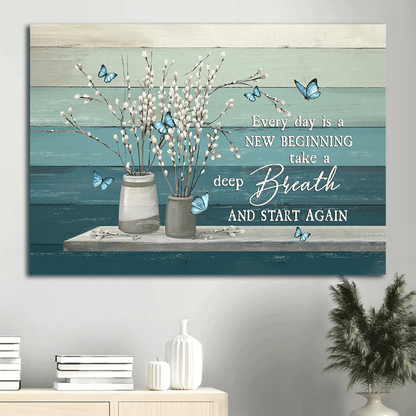 Jesus Landscape Canvas- Flower painting, Blue butterfly canvas- Gift for Christian- Every day is a new beginning - Landscape Canvas Prints, Wall Art