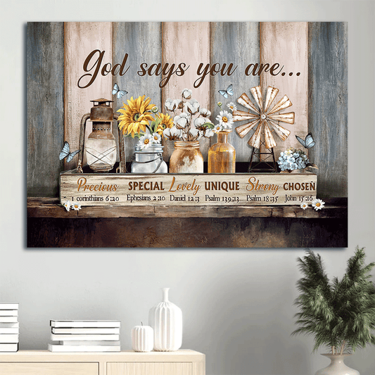 Jesus Landscape Canvas- Flower painting, Glass bottle, Vintage picture- Gift for Christian- God says you are - Landscape Canvas Prints, Christian Wall Art