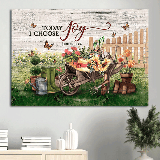 Jesus Landscape Canvas- Flower planting, Picket fence, Monarch butterfly- Gift for Christian- Today I choose joy - Landscape Canvas Prints, Christian Wall Art