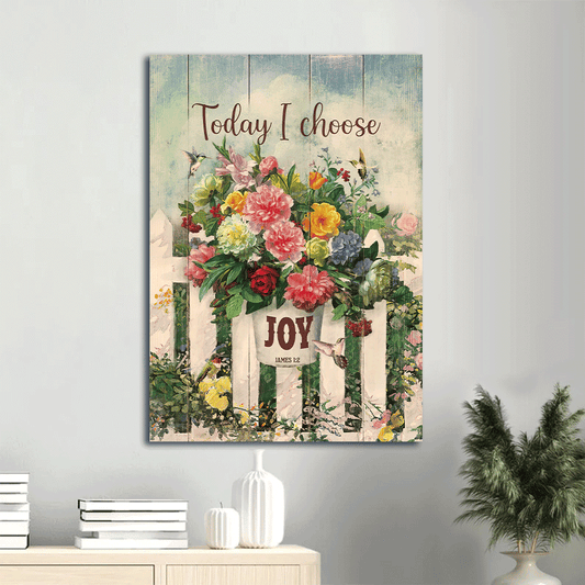 Jesus Portrait Canvas- Flower pot, Hummingbird, Garden, Today I choose joy canvas- Gift for Christian - Portrait Canvas Prints, Wall Art