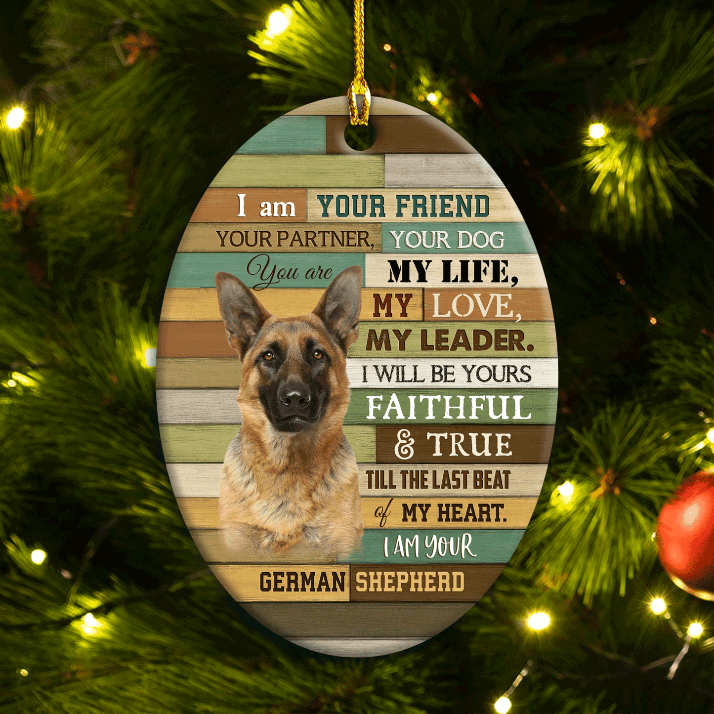 German Shepherd Oval Ceramic Ornament, German Shepherd Drawing, Gift For German Shepherd Lover- I Am Your Friend