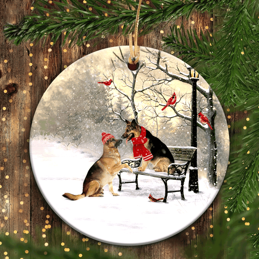 German Shepherd Heart Ceramic Ornament- German Shepherd, Winter Park, On A Date- Gift For German Shepherd Lover