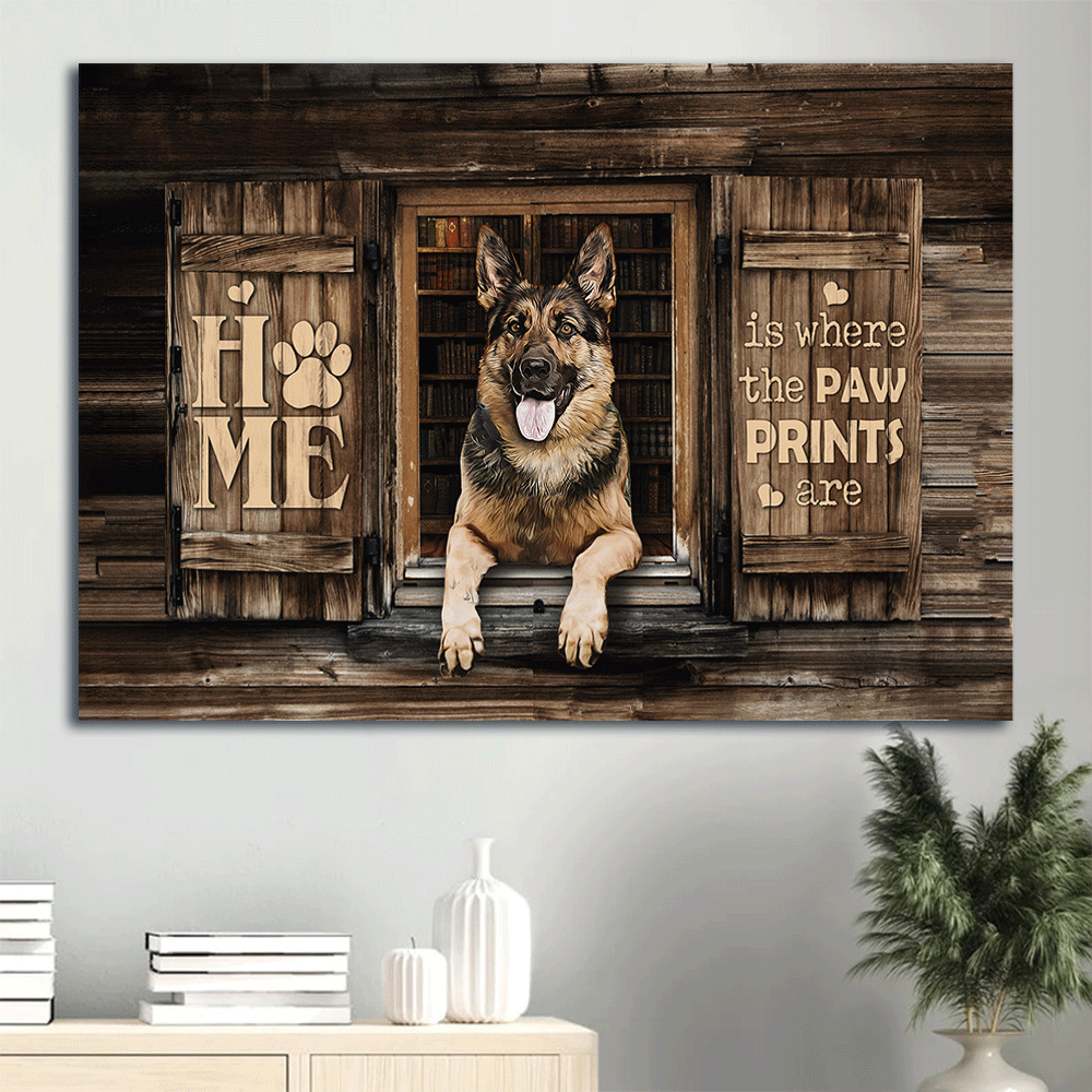 German Shepherd Landscape Canvas- German Shepherd, By the window canvas- Gift for dog lover- Home is where the paw prints are - Jesus Landscape Canvas Prints, Christian Wall Art