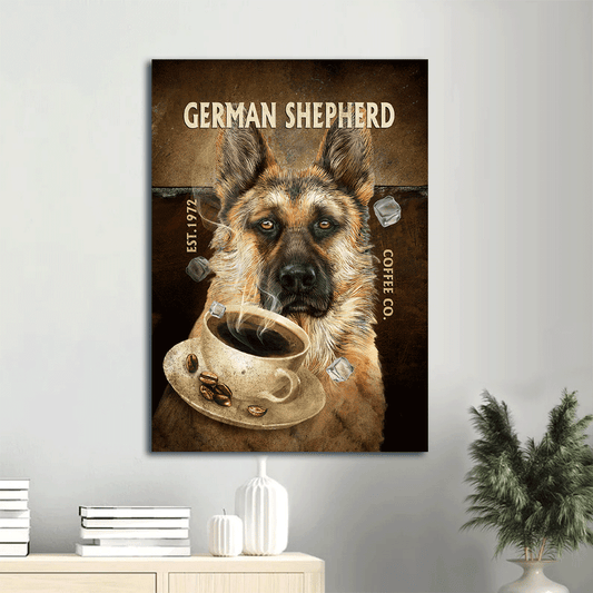 German Shepherd Portrait Canvas- German Shepherd, Coffeeholic, Vintage sign, Coffee Company- Gift for dog lover - Jesus Portrait Canvas Prints, Home Decor Wall Art