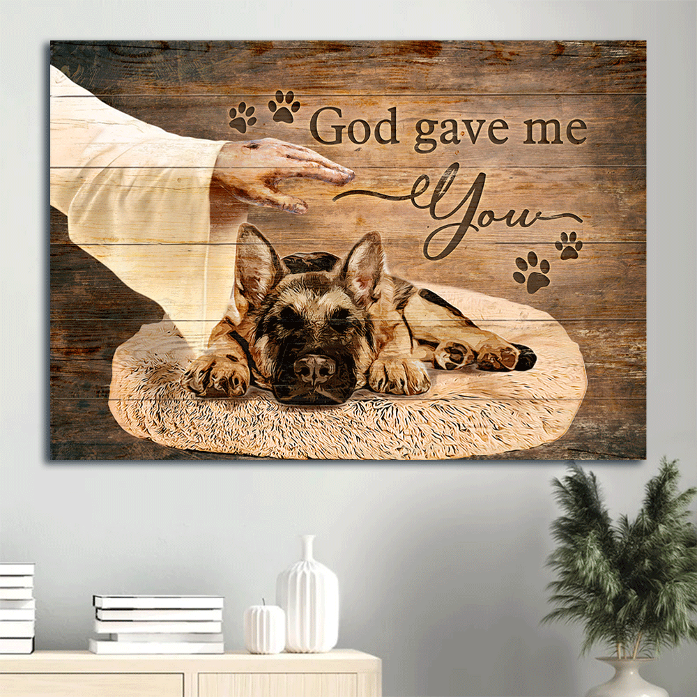Jesus Landscape Canvas- German Shepherd, Jesus hand- Gift for Christian, Dog lover- God gave me you - Dog Landscape Canvas Prints, Wall Art
