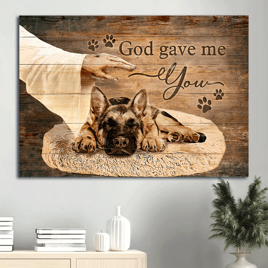 Jesus Landscape Canvas- German Shepherd, Jesus hand- Gift for Christian, Dog lover- God gave me you - Dog Landscape Canvas Prints, Wall Art