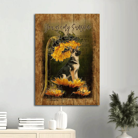 German Shepherd Portrait Canvas- German Shepherd, Sunflower, Sheet music canvas- Gift for dog lover- You are my sunshine - Dog Portrait Canvas Prints, Wall Art