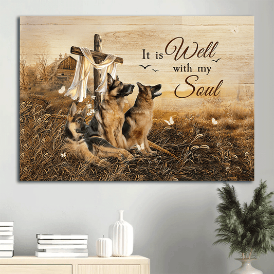 German Shepherd Landscape Canvas- German Shepherd, The three brother, The rugged crosses- Gift for dog lover- It is well with my soul - Dog Landscape Canvas