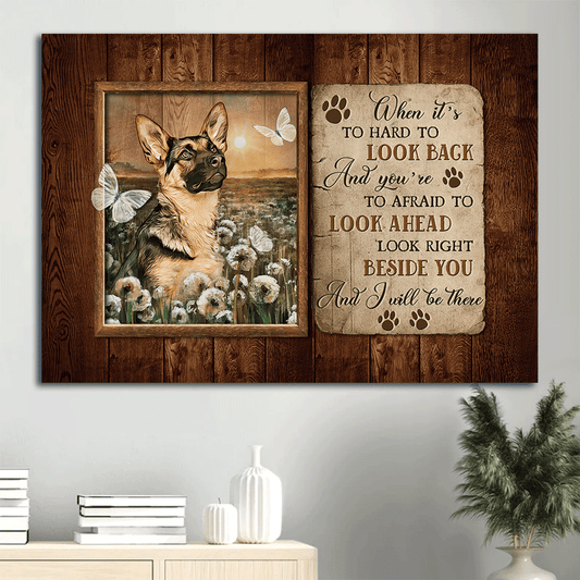 German Shepherd Landscape Canvas- German Shepherd dog, Crystal butterfly, Dandelion - Gift for German shepherd lover- When it's hard to look back - Jesus Landscape Canvas Prints, Christian Wall Art