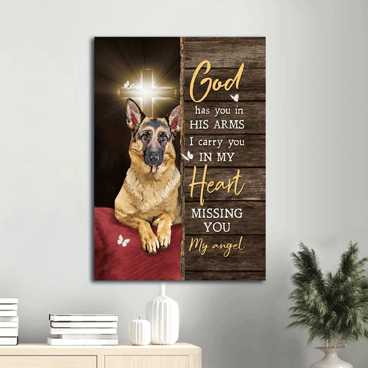 German Shepherd Portrait Canvas- German Shepherd dog, Light cross, White butterfly- Gift for Dog lover- God has you in his arms - Jesus Portrait Canvas Prints, Christian Wall Art