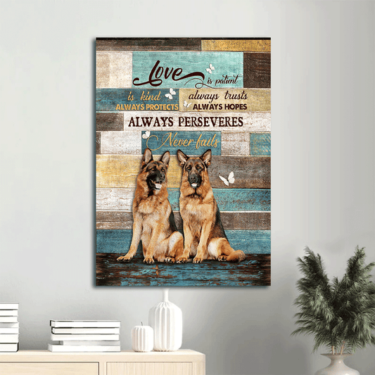German shepherd Portrait Canvas- German Shepherd dogs, White butterfly canvas- Gift for Dog lover- Love is patient - Portrait Canvas Prints, Wall Art