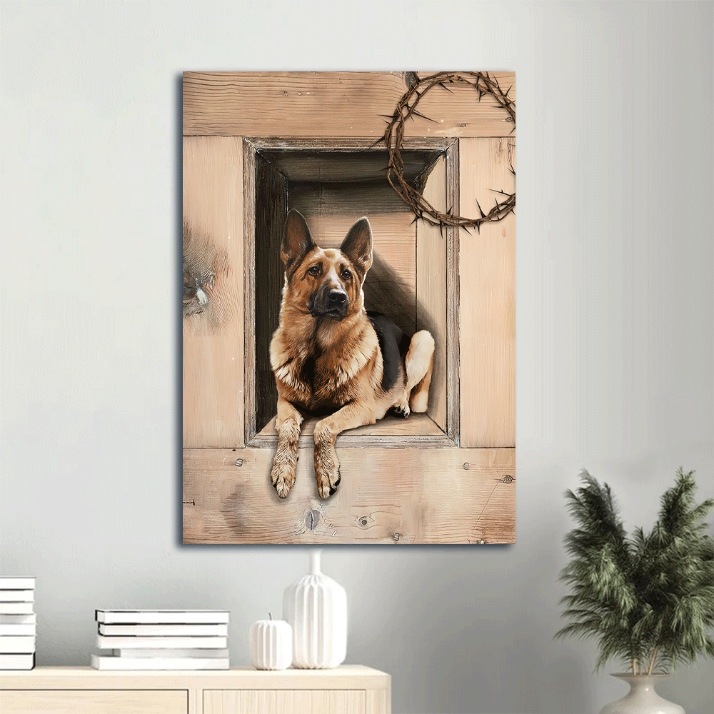 German Shepherd Portrait Canvas- German Shepherd painting, Crown of thorns, Inside the box canvas- Gift for dog lover - Dog Portrait Canvas Prints, Wall Art