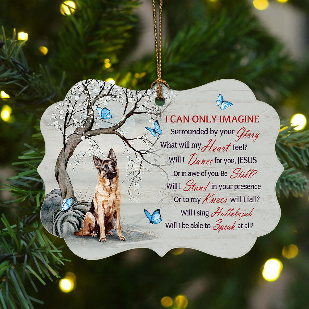 Jesus And German Shepherd Benelux Aluminum Ornament  - German Shepherd Under The Tree - Christian Gift For Dog Lovers - I Can Only Imagine