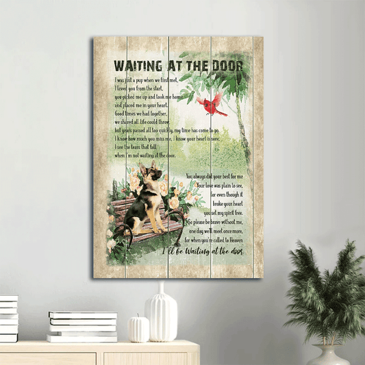 German Shepherd Portrait Canvas- German Shepherd, Park, Cardinal- Gift for dog lover- Waiting at the door for you - Portrait Canvas Prints, Wall Art