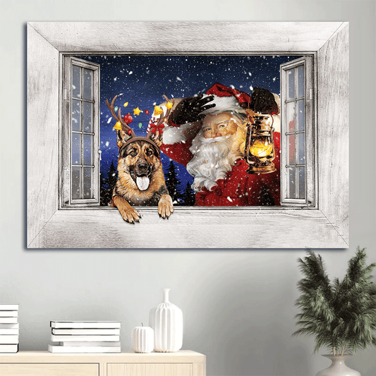 German Shepherd Landscape Canvas- German Shepherd, Santa Clause, Christmas gift, Merry Christmas canvas- Gift for dog lover - Dog Landscape Canvas Prints, Wall Art