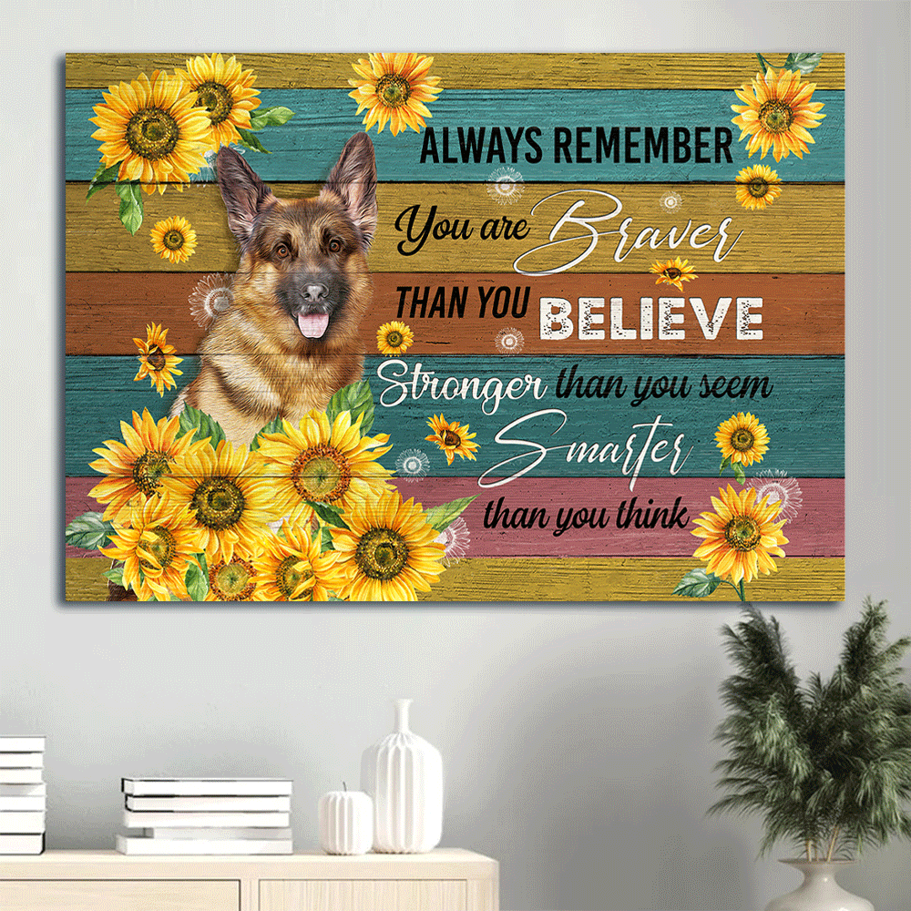 German shepherd Landscape Canvas- German shepherd drawing, Sunflower painting canvas- Gift for dog lover- You are braver than you believe - Jesus Landscape Canvas Prints, Wall Art