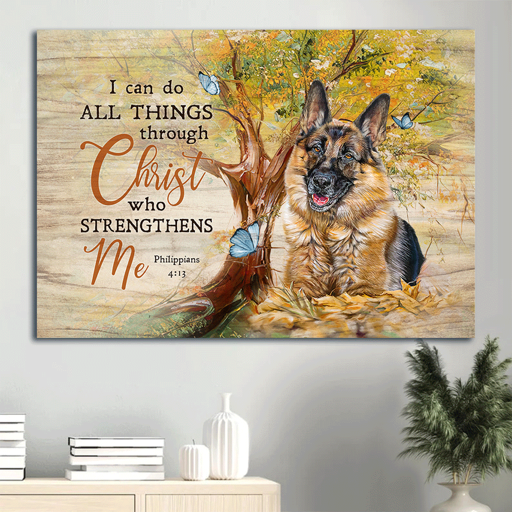 German shepherd Landscape Canvas- German shepherd painting, Green forest- Gift for dog lover- I can do all things through Christ who strengthens me - Jesus Landscape Canvas Prints, Christian Wall Art