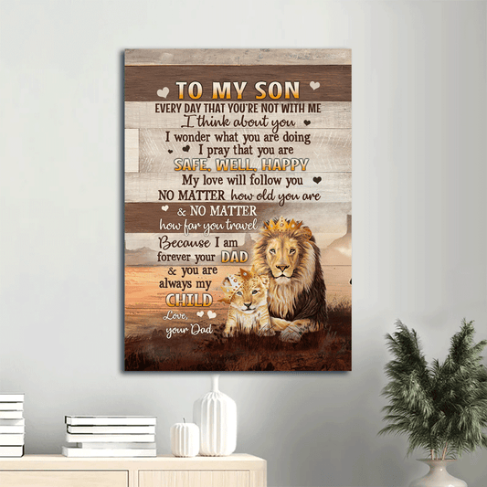 Family Portrait Canvas- To my son canvas, Lion family, Dad to son canvas- Gift for son- My love will follow you no matter how old you are