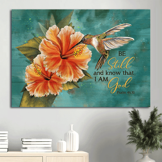 Jesus Landscape Canvas- Gladiolus flower, Colorful hummingbird canvas- Gift for Christian- Be still and know that I am God - Landscape Canvas Prints, Christian Wall Art
