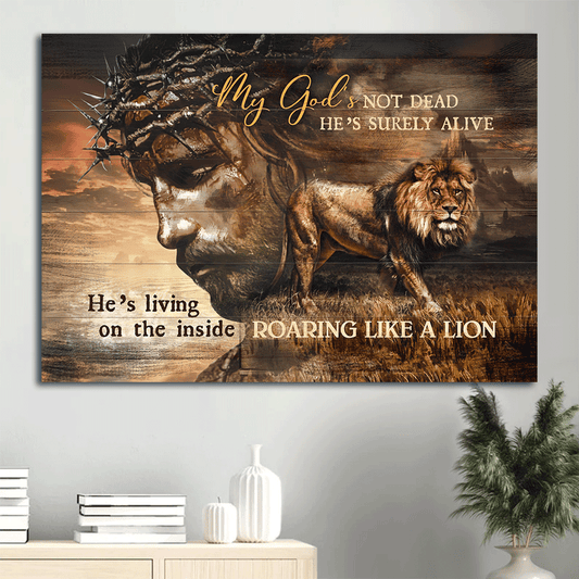 Jesus Landscape Canvas- God, Lion of Judah, Lion painting canvas- Gift for Christian- My God's not dead, He's surely alive - Jesus Landscape Canvas Prints, Wall Art