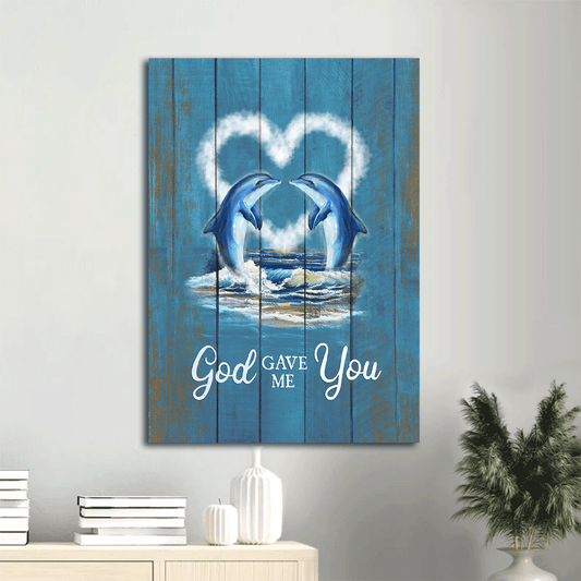 Jesus Portrait Canvas- Dolphin painting, White heart, Blue ocean canvas- Gift for Christian- God gave me you