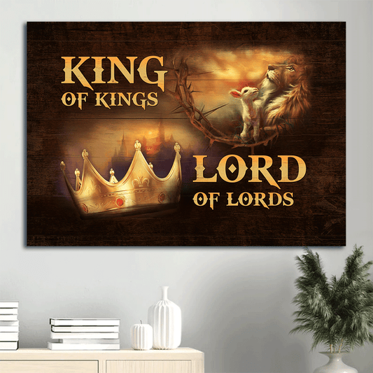 Jesus Landscape Canvas- Golden crown, Jesus painting, Lion king canvas- Gift for Christian- King of Kings, Lord of Lords - Landscape Canvas Prints, Wall Art