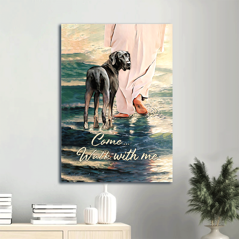 ﻿Great Dane Portrait Canvas- Great Dane, On the river, Jesus Painting, Walks with God- Gift for Christian, Dog lover- Jesus Portrait Canvas Prints, Wall Art