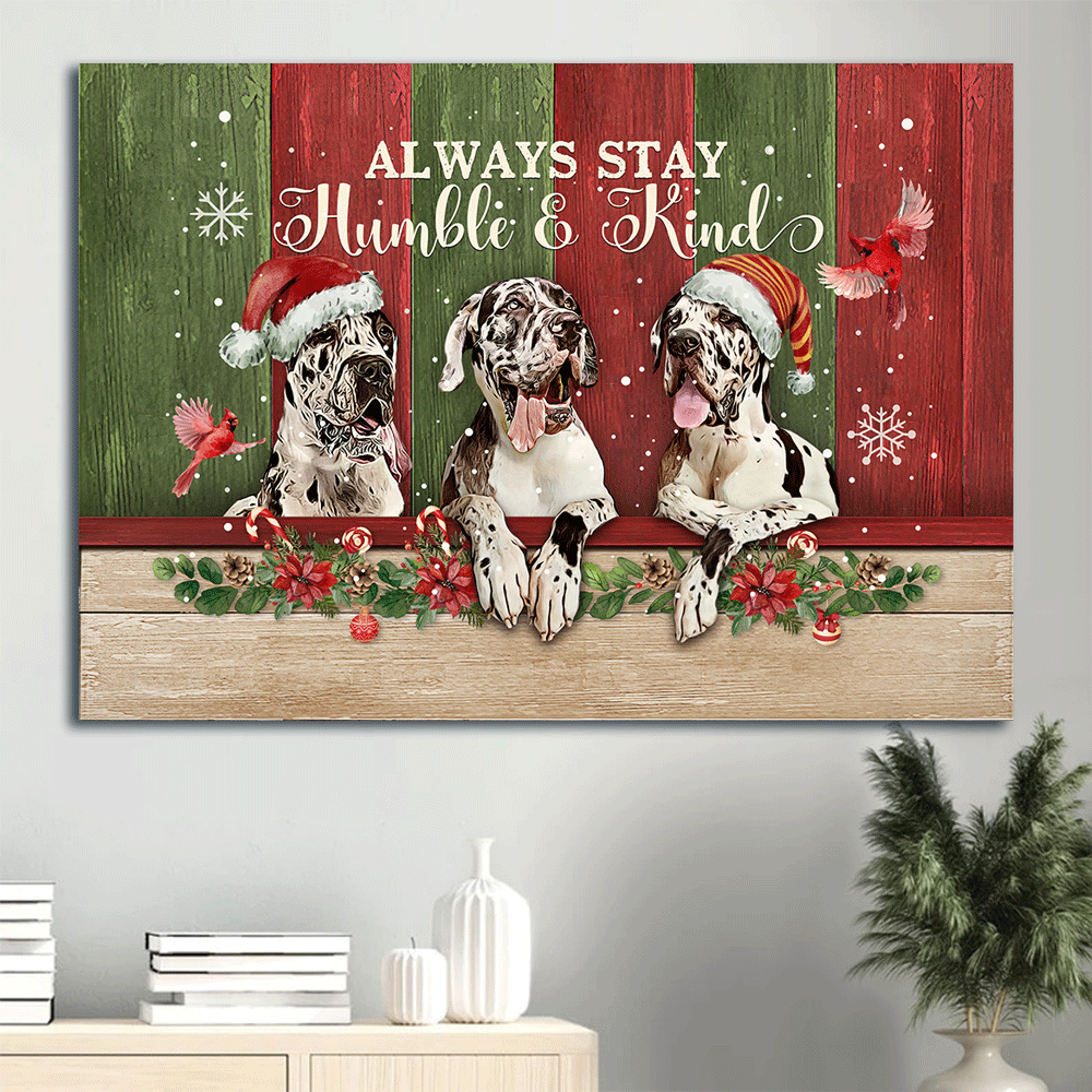 ﻿Great Dane Landscape Canvas- Great Dane, Cardinal, Christmas- Gift for dog lover- Always stay humble and kind - Dog Landscape Canvas Prints, Wall Art