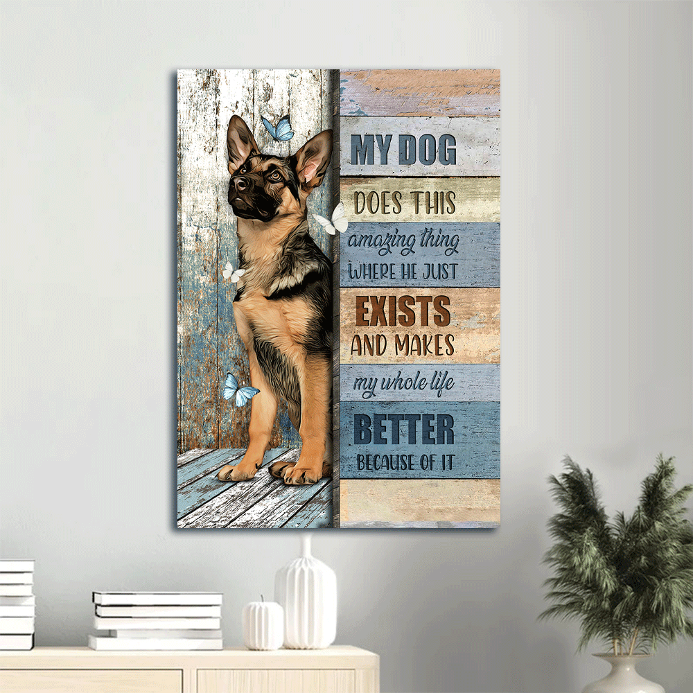 German Shepherd Portrait Canvas- Dog drawing, Pretty butterflies- Gift for dog lover- My dog makes my whole life better - Portrait Canvas Prints, Christian Wall Art