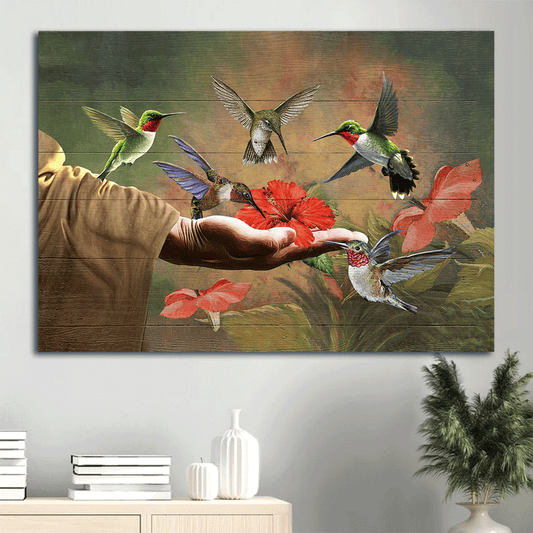 Jesus Landscape Canvas- Hand of God, Hummingbirds and the beautiful flower canvas- Gift for Christian - Landscape Canvas Prints, Christian Wall Art