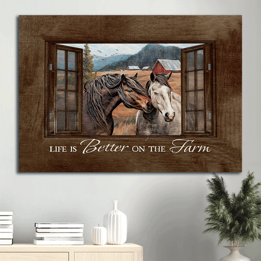 Jesus Landscape Canvas- Happy horse, Rice field, Countryside drawing, Red barn painting canvas- Gift for Christian- Life is better on the farm - Landscape Canvas Prints, Christian Wall Art