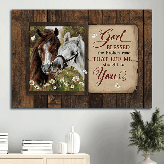 Jesus Landscape Canvas- Happy horses, Daisy garden, Pretty forest, White butterfly canvas - Gift for Christian- God blessed the broken road - Landscape Canvas Prints, Christian Wall Art