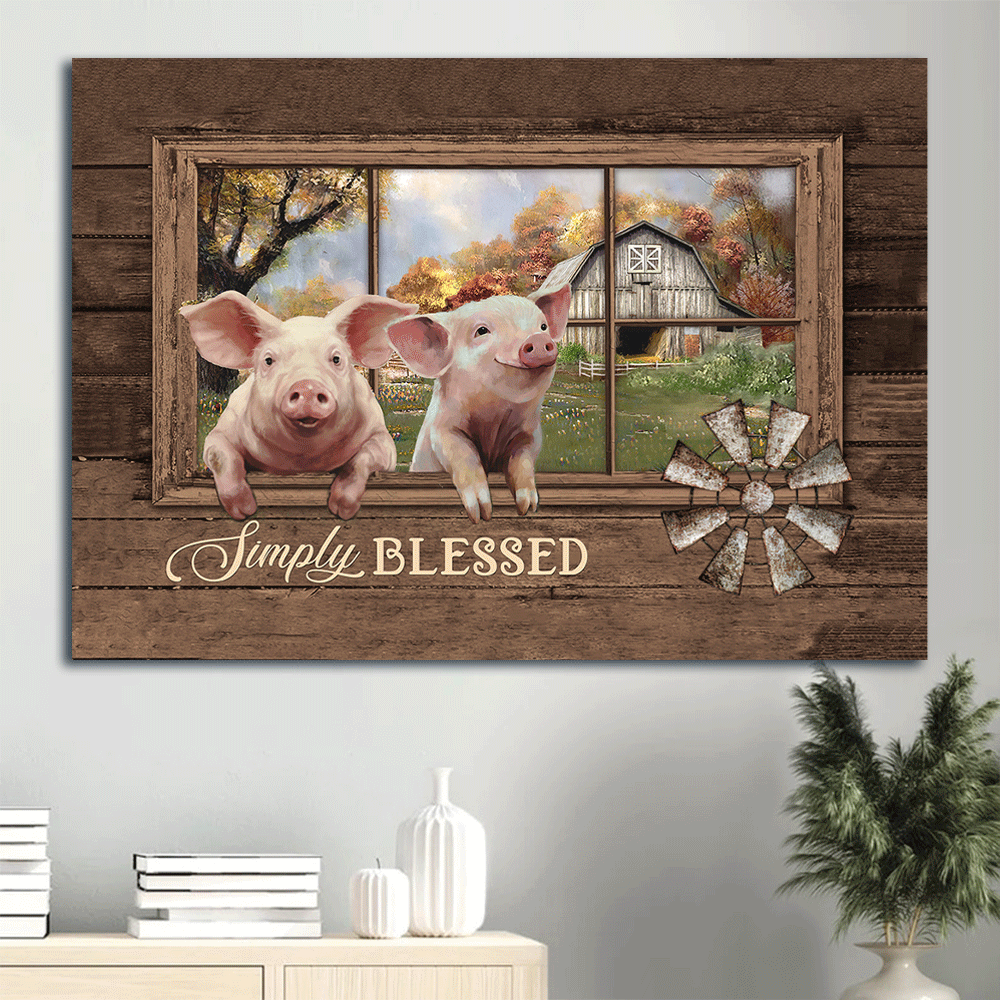 Jesus Landscape Canvas- Happy pig, Old windmill, Autumn forest, Vintage house, Simply blessed canvas- Gift for Christian - Landscape Canvas Prints, Christian Wall Art
