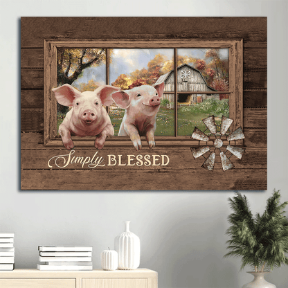 Jesus Landscape Canvas- Happy pig, Old windmill, Autumn forest, Vintage house, Simply blessed canvas- Gift for Christian - Landscape Canvas Prints, Christian Wall Art