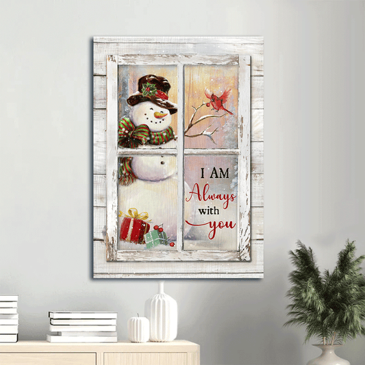 Memorial Portrait Canvas- Happy snowman, Cardinal drawing, Christmas gift- Gift for members family- I am always with you - Heaven Portrait Canvas Prints, Wall Art